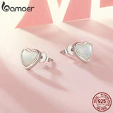925 Silver Love Stud Earrings Heart Shell Women's Jewelry Gift