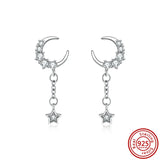 925 Silver Sparkling Hoop Earrings Star Moon Butterfly Stud Women Jewelry