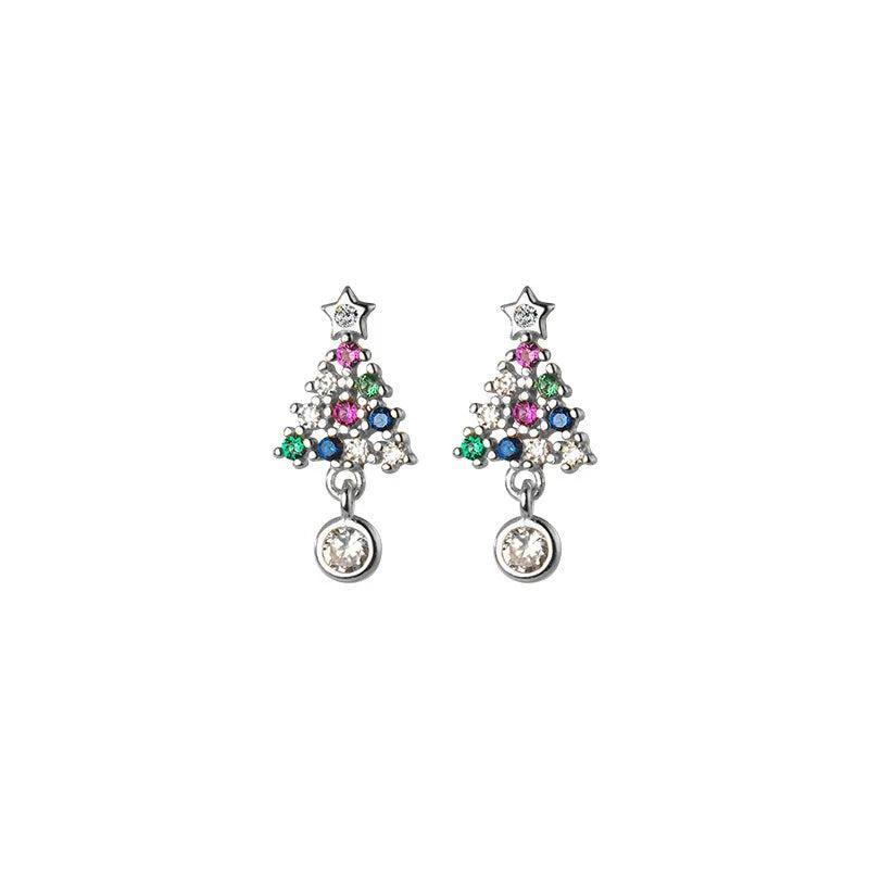 Colorful Christmas Tree 925 Silver Earrings for Women