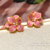 925 Silver Pink Flower Earrings for Women Spring Summer Jewelry
