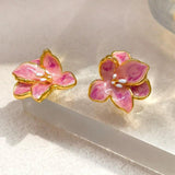 925 Silver Pink Flower Earrings for Women Spring Summer Jewelry