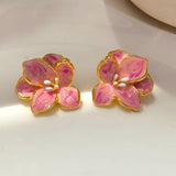 925 Silver Pink Flower Earrings for Women Spring Summer Jewelry