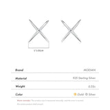 925 Silver X Lines Stud Earrings Platinum Plated Minimalist Fine Jewelry Women