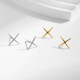 925 Silver X Lines Stud Earrings Platinum Plated Minimalist Fine Jewelry Women