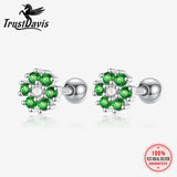 Davis 925 Silver Mini Flower Screw Stud Earrings CZ S925 Jewelry