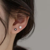 Davis 925 Silver Mini Flower Screw Stud Earrings CZ S925 Jewelry