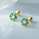 Davis 925 Silver Mini Flower Screw Stud Earrings CZ S925 Jewelry