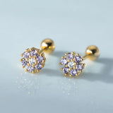 Davis 925 Silver Mini Flower Screw Stud Earrings CZ S925 Jewelry