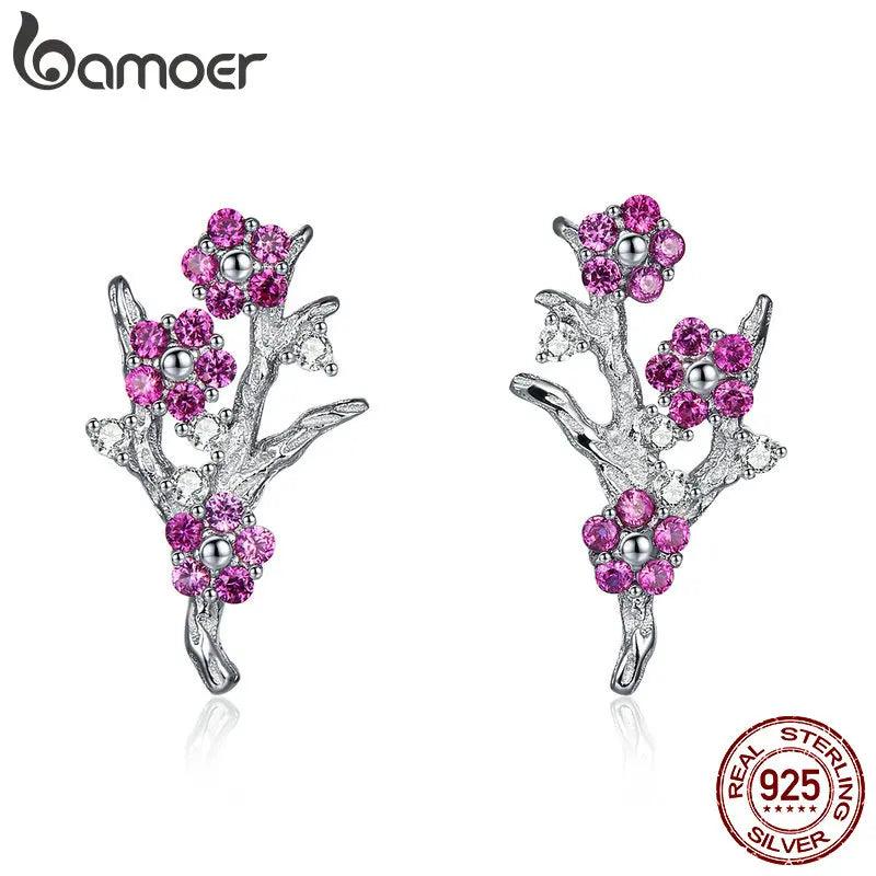 925 Silver Wintersweet Plum Flower Stud Earrings - BSE040