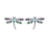 925 Silver Rainbow Zircon Dragonfly Stud Earrings for Women