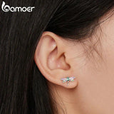 925 Silver Rainbow Zircon Dragonfly Stud Earrings for Women