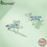 925 Silver Rainbow Zircon Dragonfly Stud Earrings for Women