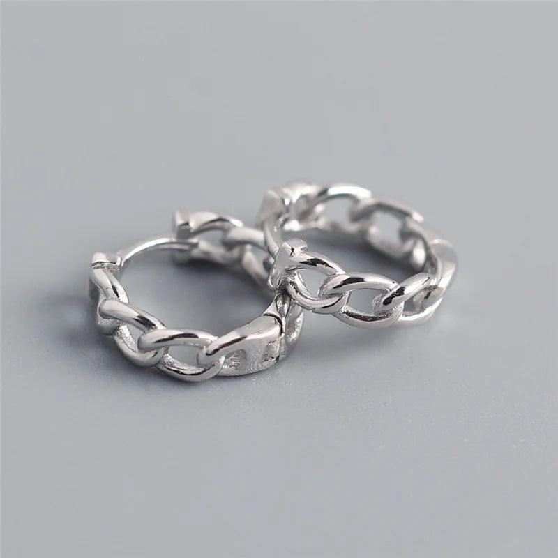 925 Silver Punk Hip-Hop Link Chain Stud Earrings