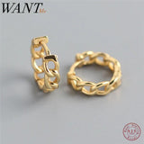 925 Silver Punk Hip-Hop Link Chain Stud Earrings