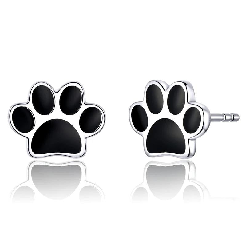 Paw Dog Footprint Stud Earrings 925 Sterling Silver For Women