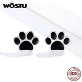 Paw Dog Footprint Stud Earrings 925 Sterling Silver For Women