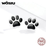 Paw Dog Footprint Stud Earrings 925 Sterling Silver For Women