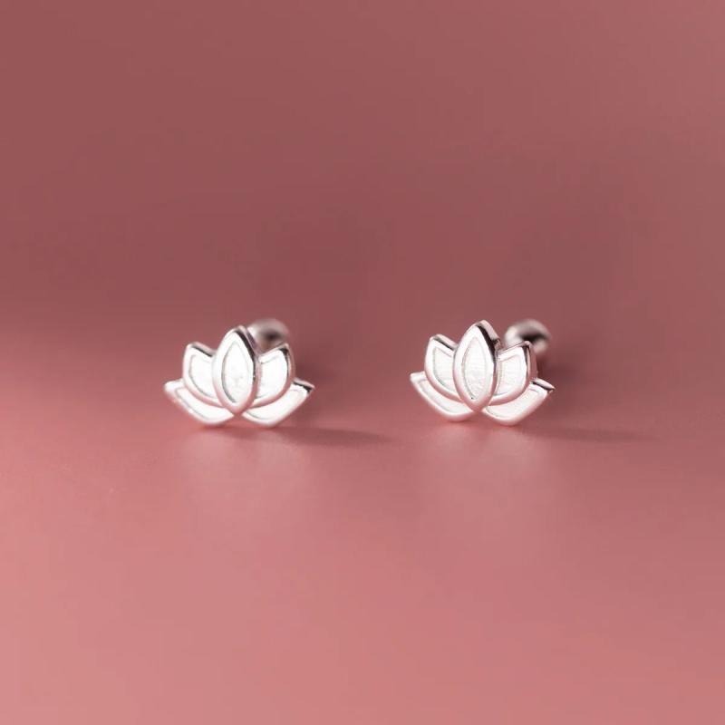 925 Silver Hollow Lotus Flower Stud Earrings for Women
