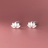 925 Silver Hollow Lotus Flower Stud Earrings for Women