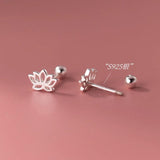 925 Silver Hollow Lotus Flower Stud Earrings for Women