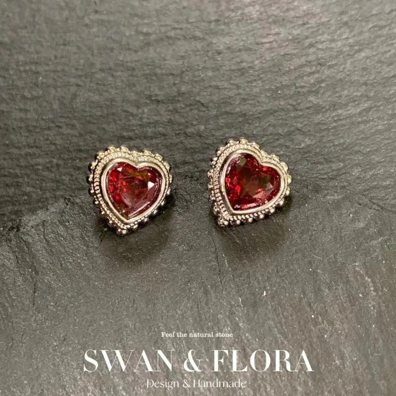 Garnet 925 Silver Stud Earrings Women's Jewelry Gift