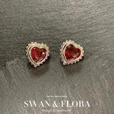 Garnet 925 Silver Stud Earrings Women's Jewelry Gift