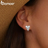925 Silver Heart Stud Earrings Platinum Plated Women's Engagement Anniversary