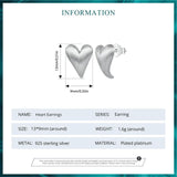 925 Silver Heart Stud Earrings Platinum Plated Women's Engagement Anniversary
