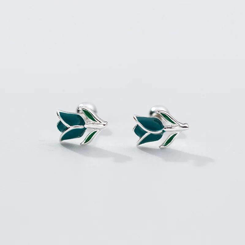 925 Silver Tulip Flower Stud Earrings