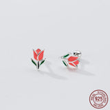 925 Silver Tulip Flower Stud Earrings