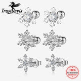 Trustdavis 925 Sterling Silver Snowflakes Stud Earrings