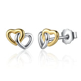 925 Silver Heart to Heart Stud Earrings Engagement Jewelry