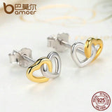 925 Silver Heart to Heart Stud Earrings Engagement Jewelry