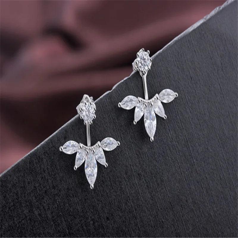 Lekani Flower Carved Earrings 925 Silver Crystal Anti-allergic