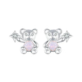 925 Silver Bear Stud Earrings with Opal for Women & Girls