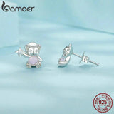 925 Silver Bear Stud Earrings with Opal for Women & Girls