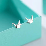 925 Silver Paper Crane Stud Earrings Romantic 14k Jewelry