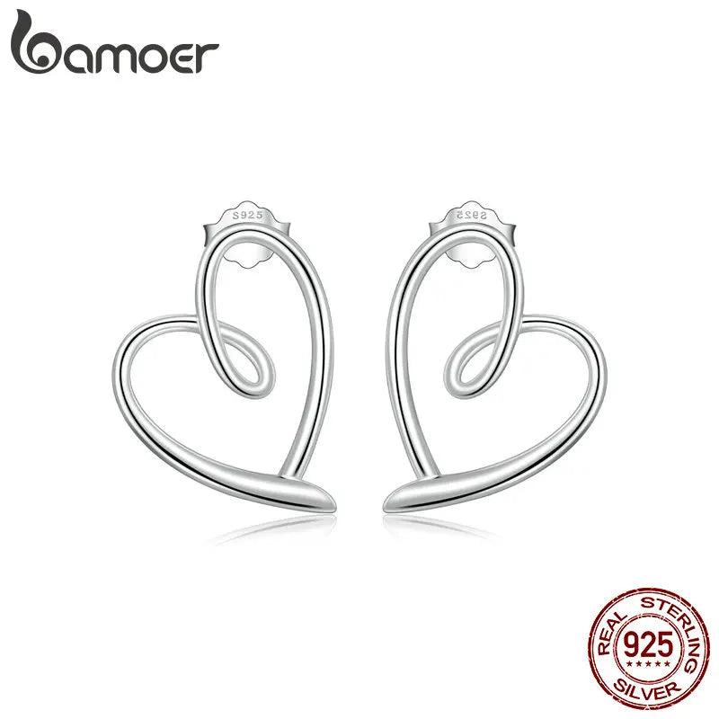925 Silver Line Heart Stud Earrings Geometric Love Jewelry Gift