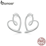 925 Silver Line Heart Stud Earrings Geometric Love Jewelry Gift