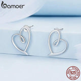 925 Silver Line Heart Stud Earrings Geometric Love Jewelry Gift