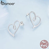 925 Silver Line Heart Stud Earrings Geometric Love Jewelry Gift
