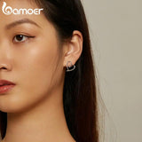 925 Silver Line Heart Stud Earrings Geometric Love Jewelry Gift