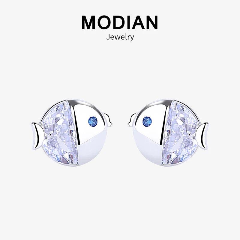 925 Silver Clear Zircon Fish Kiss Stud Earrings