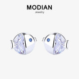 925 Silver Clear Zircon Fish Kiss Stud Earrings