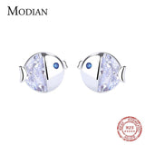 925 Silver Clear Zircon Fish Kiss Stud Earrings