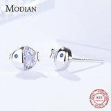 925 Silver Clear Zircon Fish Kiss Stud Earrings