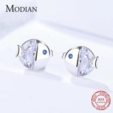 925 Silver Clear Zircon Fish Kiss Stud Earrings