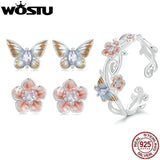 925 Silver Cherry Flower Stud Earrings Rainbow Butterfly Ear studs