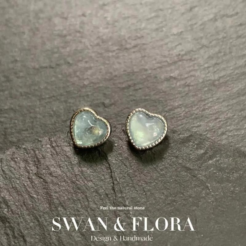 Natural Aquamarine 925 Silver Stud Earrings Women Jewelry Gift Green