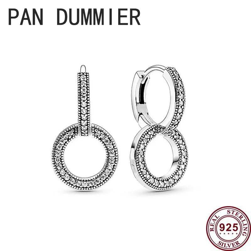 925 Silver Double Rings Pan Earrings Women's Wedding Jewelry